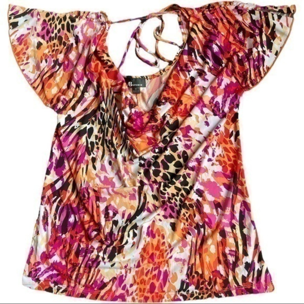AB Studio size medium bright colors ties in back scoop back, scoop hang neckline